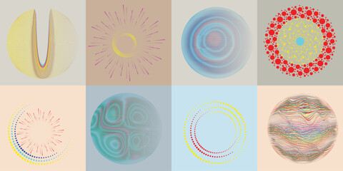 Fototapete - Lines and dots in Circle Form .Rotate rounded shape Vector Illustration .Rotating dots form a circle .Rotating design element . Various lines forming round shape . Abstract Geometric line art .
