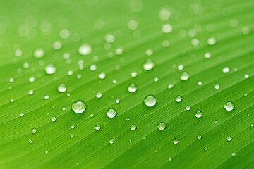 Poster - Close-up of a rain-kissed green leaf with glistening dew drops
