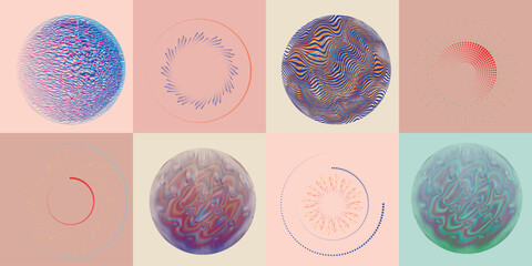 Fototapete - Lines and dots in Circle Form .Rotate rounded shape Vector Illustration .Rotating dots form a circle .Rotating design element . Various lines forming round shape . Abstract Geometric line art .

