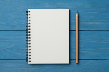 Poster - Blank journal with a writing instrument on a vibrant wooden surface