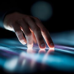 Poster - A hand interacting with a holographic screen interface
