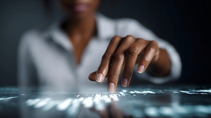 Poster - A business professional s hand hovering over a digital investment dashboard