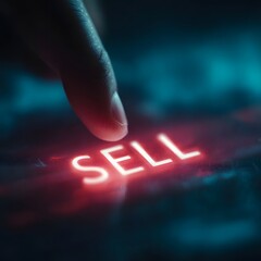 Poster - Hand tapping glowing  SELL  button on holographic display
