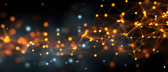 Poster - A vibrant abstract representation of interconnected nodes and pathways, illustrating the concept of digital networks and technology, set against a dark background with glowing elements
