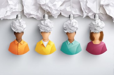 Poster - Simple Yet Powerful Illustration of Diverse Figures with Creative Paper Light Bulbs
