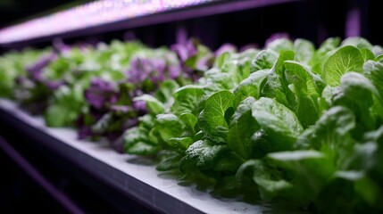 Poster - Vertical indoor hydroponic farm growing leafy greens under LED lights