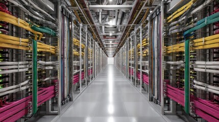 Poster - Colorful cables in modern data center server room