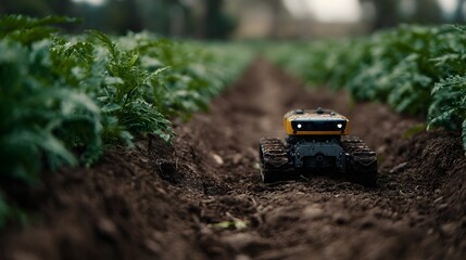 Poster - Robotic weeder navigating through crop rows in a lush field