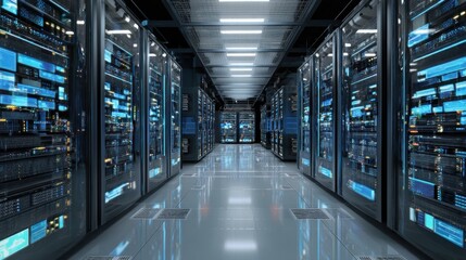 Poster - Modern data center server room interior illuminated network technology