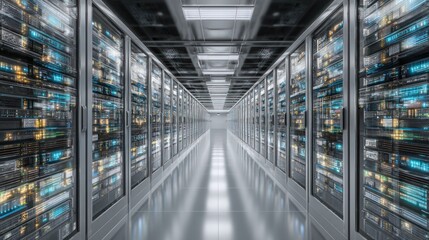 Poster - Data center server room corridor technology infrastructure and network systems