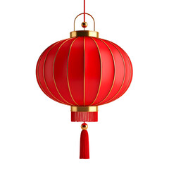 Poster - Vibrant Red Chinese Lantern with Golden Accents and Hanging Tassel on Transparent Background