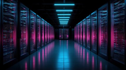 Poster - Neon servers data center technology digital network computing