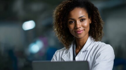 Poster - Technician working on diagnostic laptop near hinery