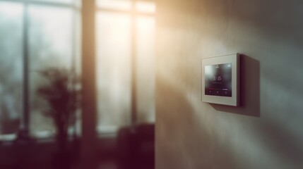 Poster - Smart home control screen mounted on wall in modern house with ambient lighting