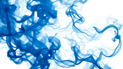 Poster - Abstract blue smoke or ink swirling gracefully against a pristine white background creating a fluid design created with generated ai