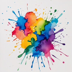Poster - A vibrant watercolor splash with a multitude of colors on a white background creating a dynamic effect created with generated ai