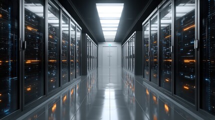 Poster - Modern server room interior technology data center network infrastructure