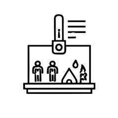Poster - Symbolic illustration depicting two figures, a fire, and a document, with a lock above.