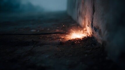 Poster - Sparks from a broken electric wire in a dark alley at night