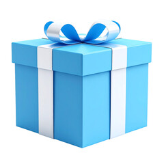 Poster - 3D Light Blue Gift Box with White Ribbon and Bow on Transparent Background