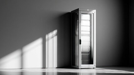 Poster - Metallic server rack in modern interior sunlight shadow