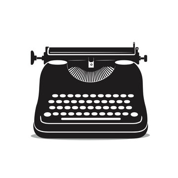 A vintage typewriter illustration in black and white, reminiscent of classic writing and old-fashioned office equipment.