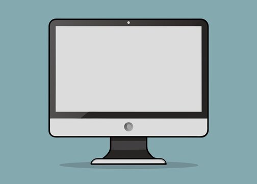 Modern flat design computer monitor with blank screen on a teal background