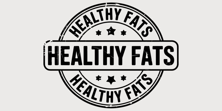 Healthy fats stamp label, nutrition concept, health, food, diet, wellness, seal, vector, illustration