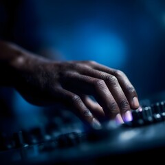Poster - Engineer s hand adjusting settings on a floating control screen