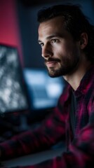 Poster - A focused engineer working on a 3D model in a tech lab