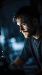 Poster - Focused engineer working on a 3D model in a tech lab