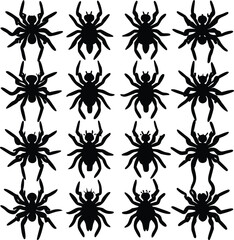 Poster - A striking pattern of sixteen black spider silhouettes arranged in four rows and four columns on a white background