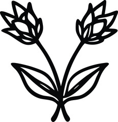 Poster - Elegant black and white line art illustration of two stylized tulips with leaves symbolizing growth and natural beauty