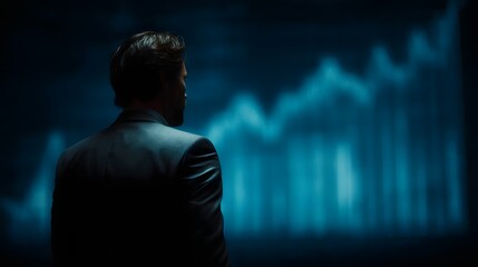 Poster - A man in a suit examining a budget projection dashboard on a glowing LED screen