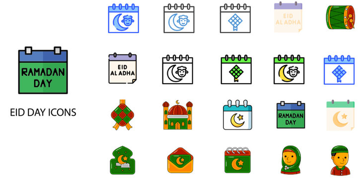 Eid Day simple concept 24 color icons set .Vector illustration.