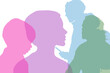 © Jill Dundee - Multicolored overlapping silhouettes of individuals engaging, representing communication, diversity, and relationships. Captures a modern conceptual visualization for unity and togetherness