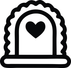 Poster - Stylized black heart icon within a decorative arched frame with a scalloped top and a solid base on a white background