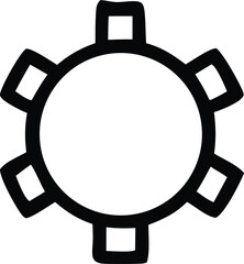 Poster - a stylized black and white graphic representation of a gear or cogwheel with six square shaped teeth