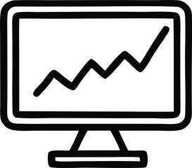 Fototapete - Simple black and white hand drawn icon of a computer monitor displaying a rising line graph indicating growth and progress