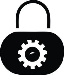 Poster - Black padlock icon featuring a white gear with a small white curved line inside symbolizing security and mechanical processes