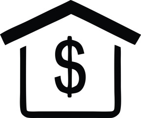 Poster - Simple black outline icon of a house with a dollar sign inside representing financial security or real estate investment