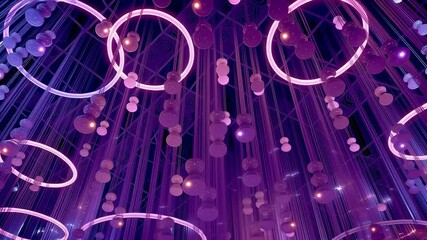 Poster - Futuristic Floating Data Rings Emitting Light Beams in a High-Tech Environment