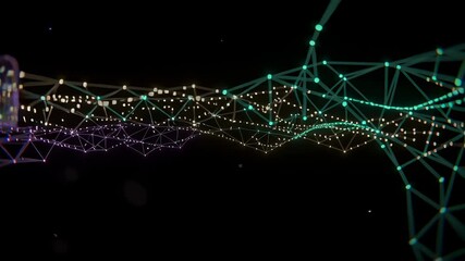 Poster - Digital Neon Waves with Connecting Lines and Nodes in a Dynamic Motion Display