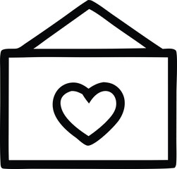 Poster - Simple black outline of an envelope with a heart symbol inside representing love mail or a sweet message