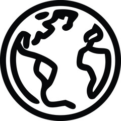 Poster - A simple black outline drawing of planet earth with continents depicted as abstract shapes within a circular border