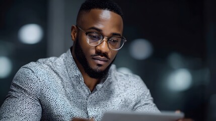 Poster - Professional reviewing financial data on tablet in office