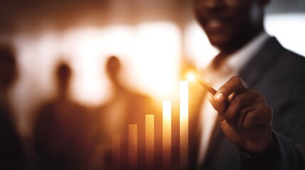 Poster - Business analyst presenting financial growth path to team in boardroom