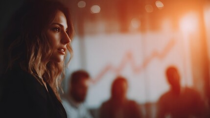 Poster - Business analyst presenting financial growth path to team in boardroom