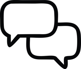 Poster - Two overlapping black speech bubbles with rounded corners and pointed tails symbolizing communication and conversation on a white background