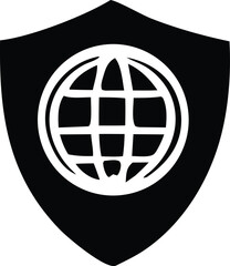 Aufkleber - A stylized black shield emblem featuring a white outline of a globe with grid lines representing continents and oceans